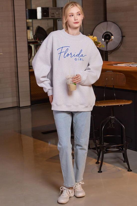 Florida Girl Lettering Sweatshirt in heather grey — model view 3.
