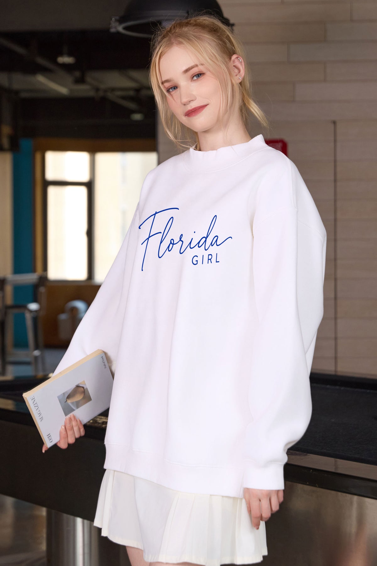 Florida Girl Lettering Sweatshirt in white — model view 2.