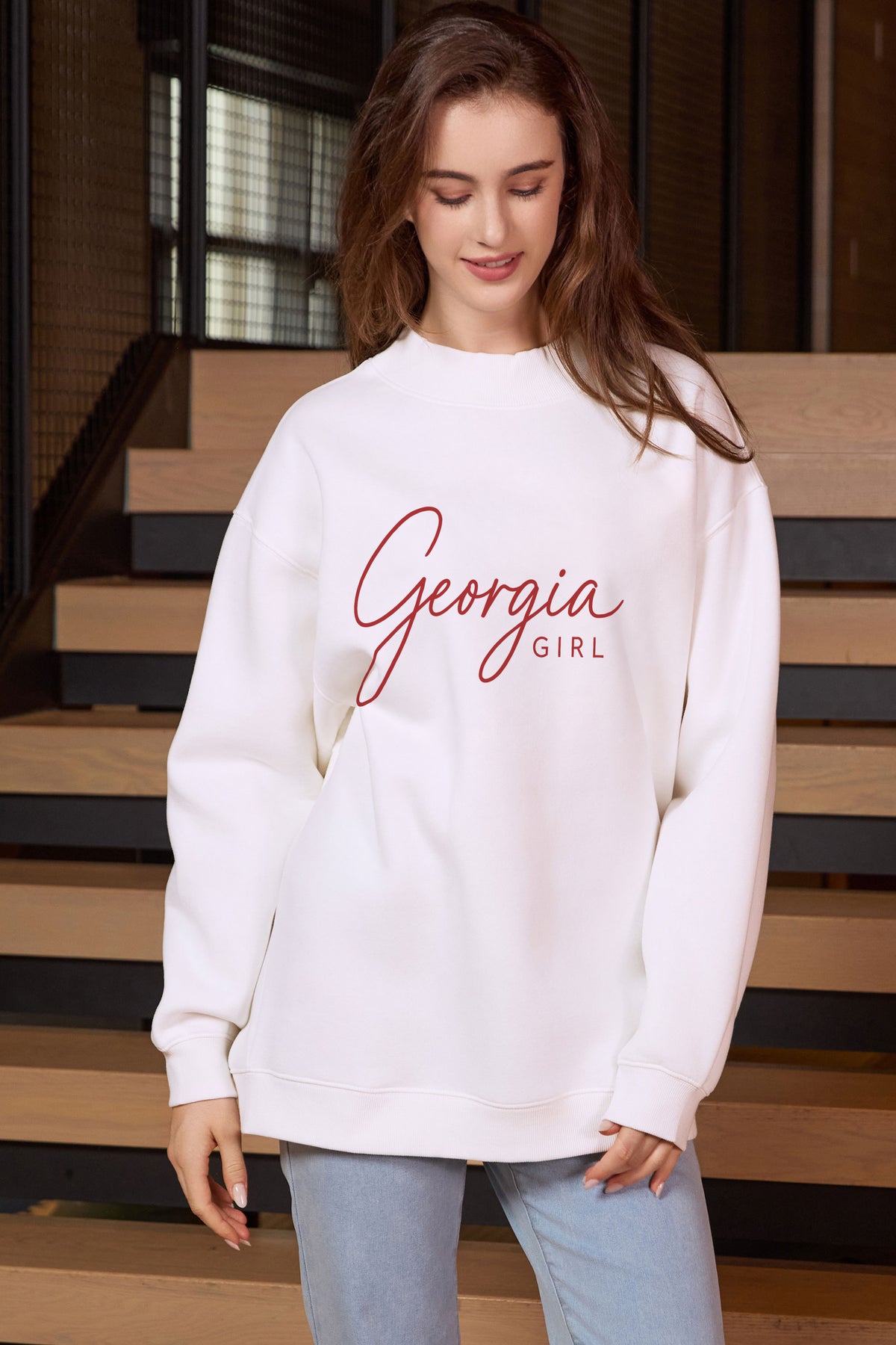 Georgia Girl Lettering Sweatshirt in white — model view 3.