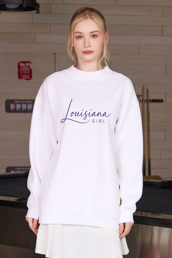 Louisiana Girl Lettering Sweatshirt in white — model view 2.