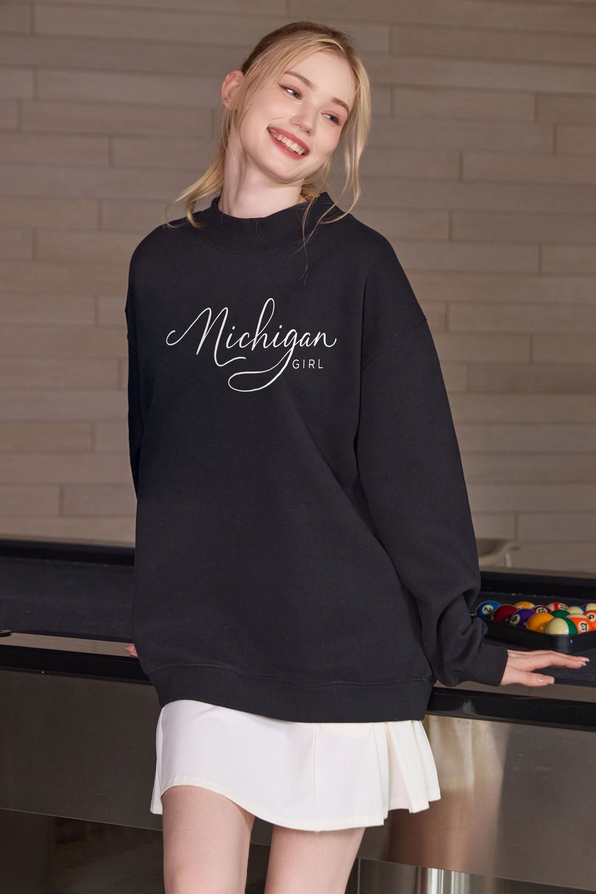 Michigan Girl Lettering Sweatshirt in black — model view 1.