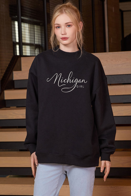 Michigan Girl Lettering Sweatshirt in black — model view 2.