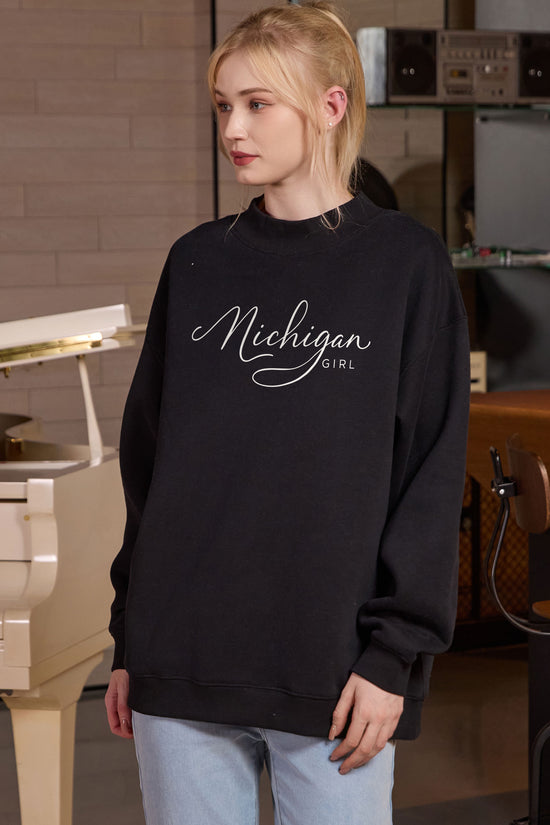 Michigan Girl Lettering Sweatshirt in black — model view 3.