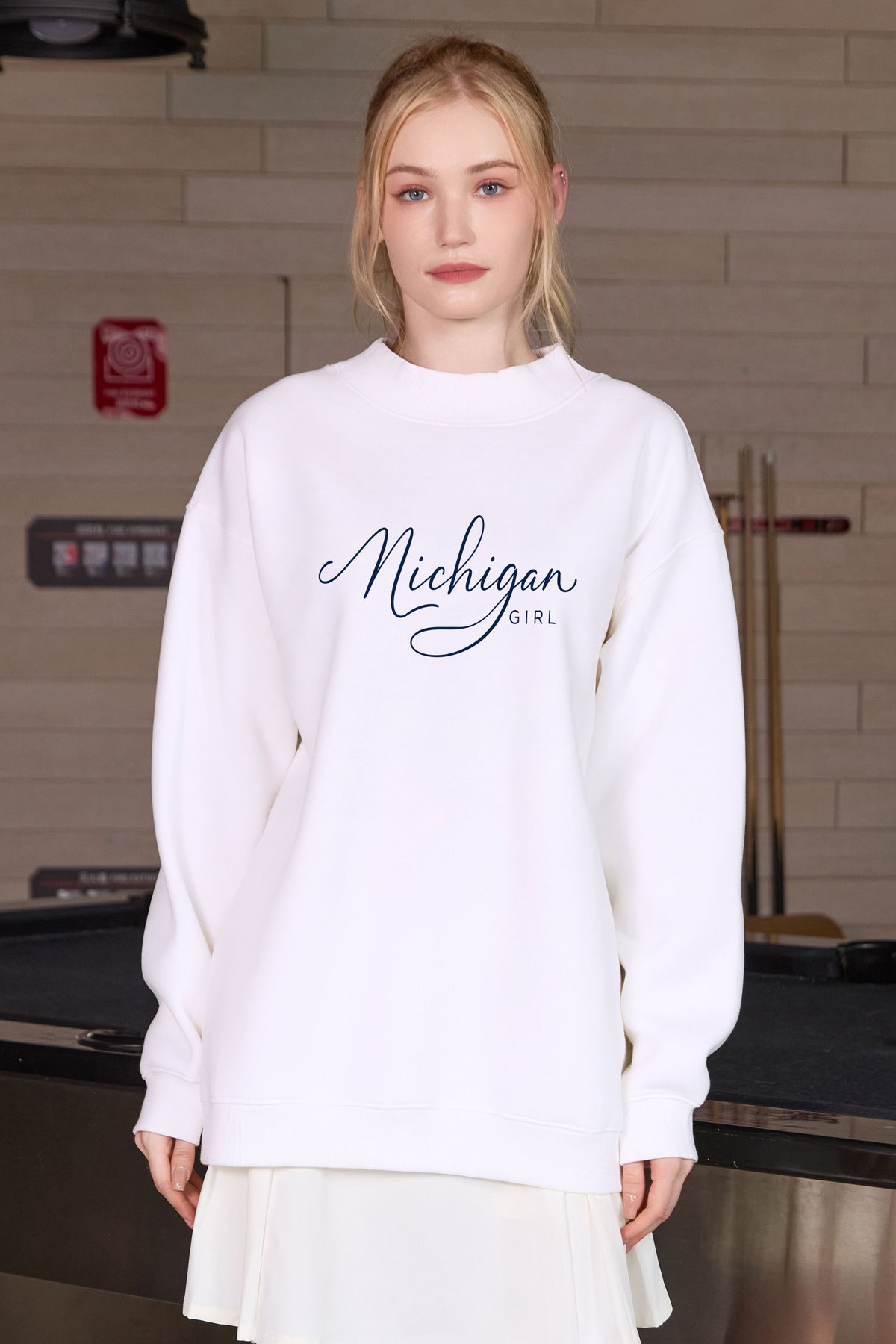 Michigan Girl Lettering Sweatshirt in white — model view 1.