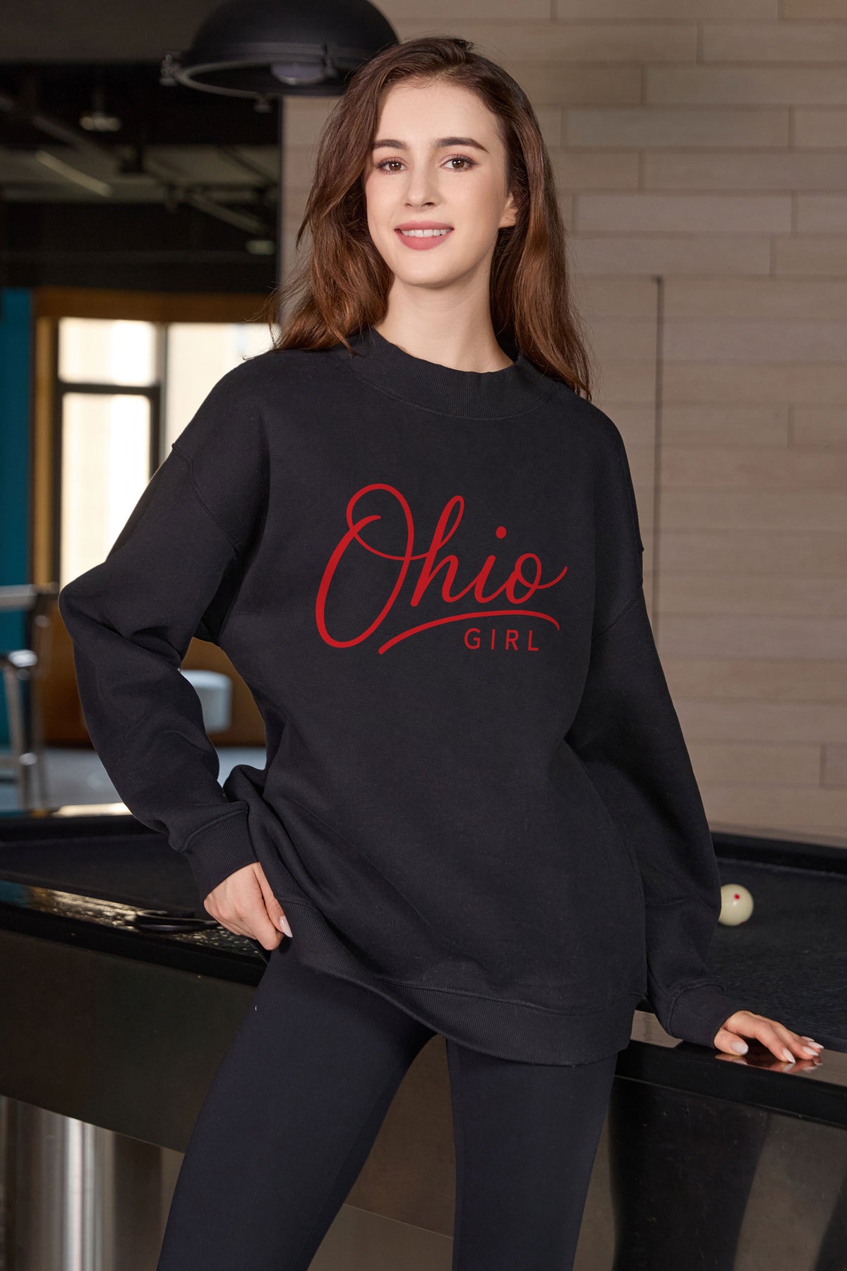 Ohio Girl Lettering Sweatshirt in black — model view 3.