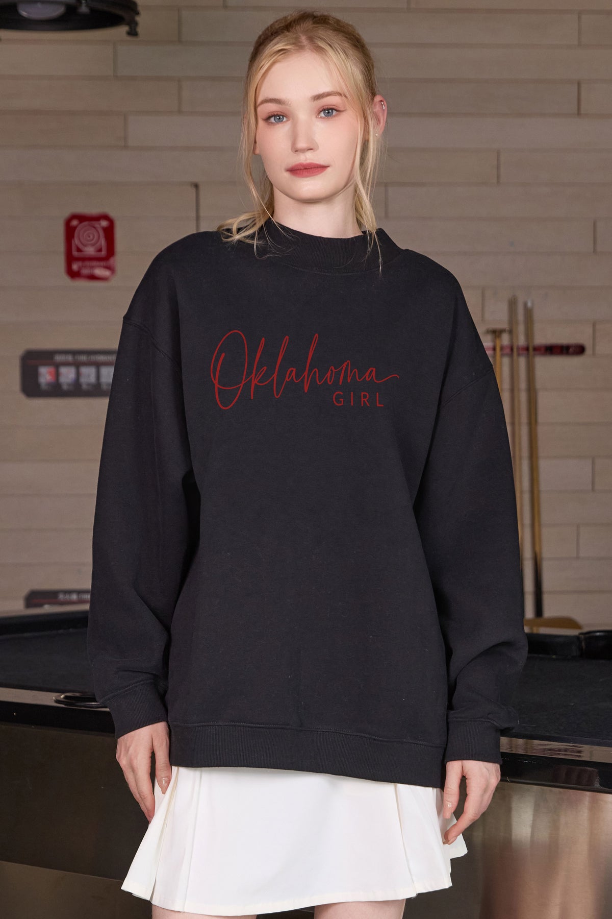 Oklahoma Girl Lettering Sweatshirt in black — model view 2.