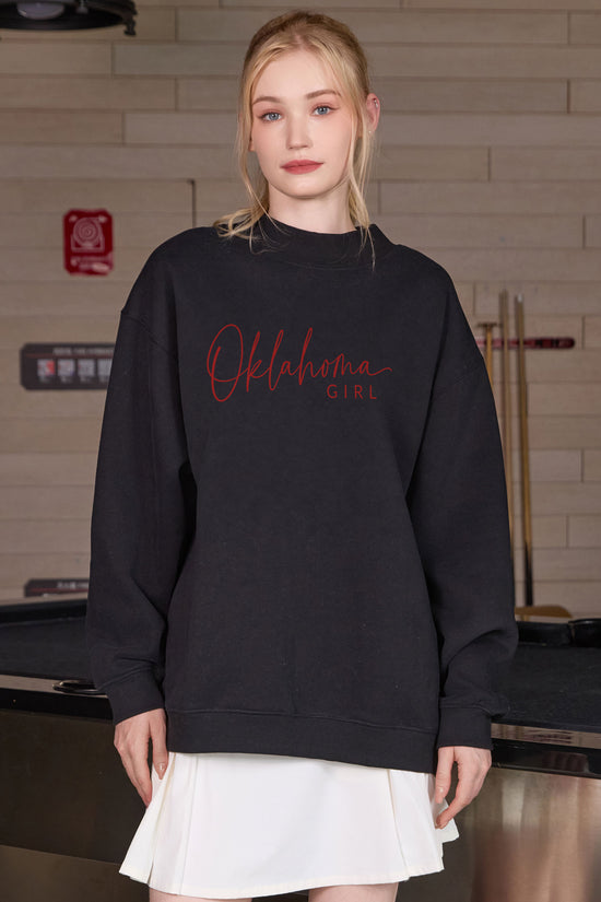 Oklahoma Girl Lettering Sweatshirt in black — model view 2.