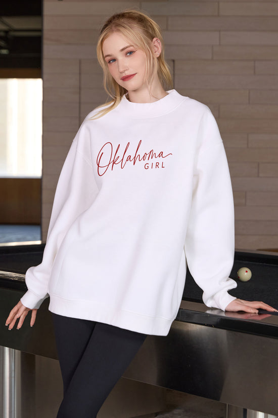 Oklahoma Girl Lettering Sweatshirt in white — model view 1.