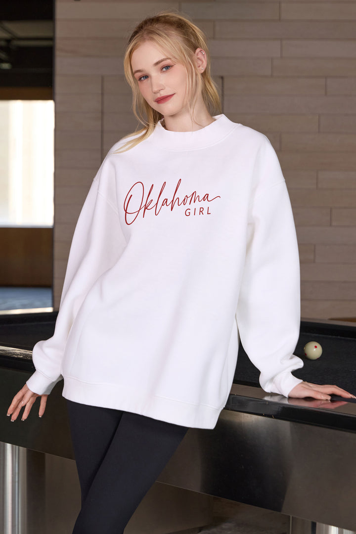 Oklahoma Girl Lettering Sweatshirt in white — model view 1.