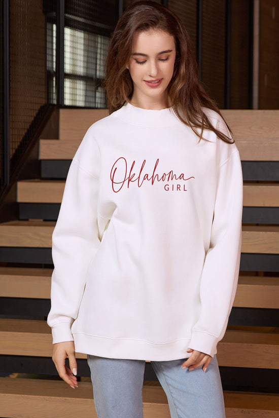 Oklahoma Girl Lettering Sweatshirt in white — model view 3.