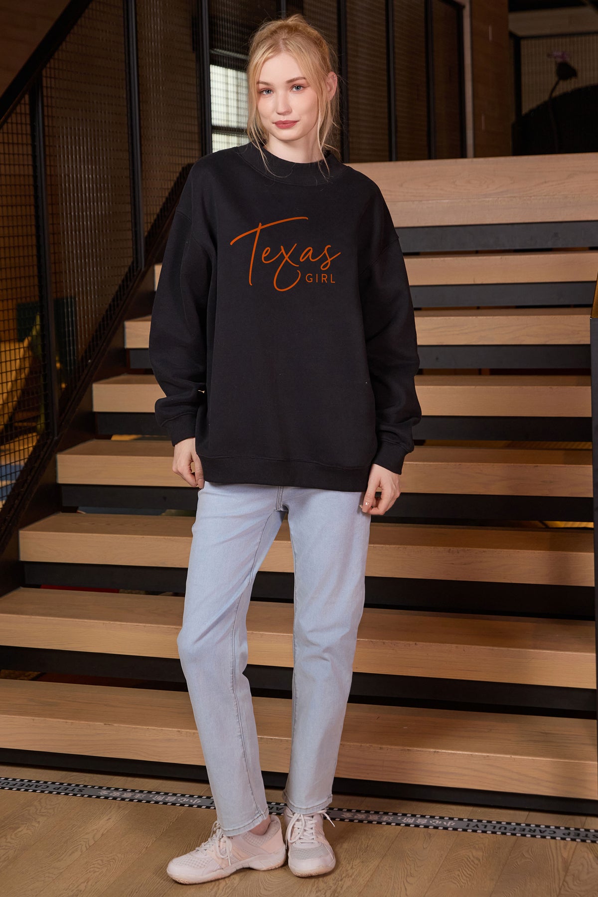 Texas Girl Lettering Sweatshirt in black — model view 3.