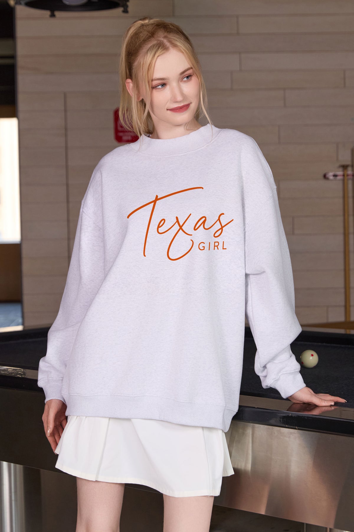 Texas Girl Lettering Sweatshirt in heather grey — model view 3.