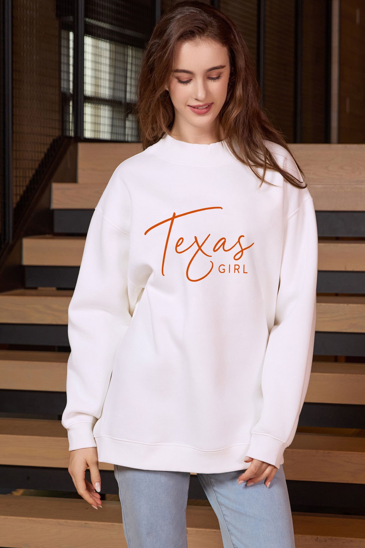 Texas Girl Lettering Sweatshirt in white — model view 1.