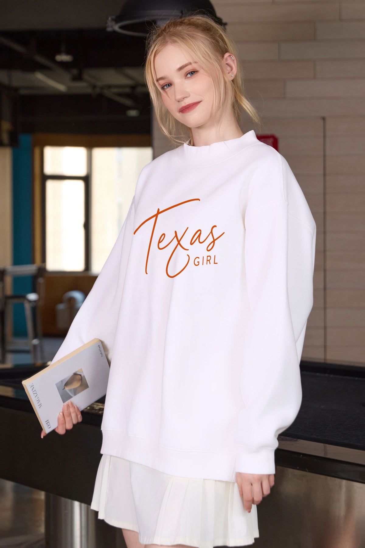 Texas Girl Lettering Sweatshirt in white — model view 3.