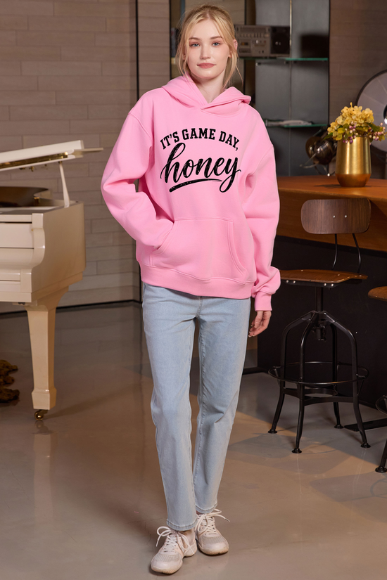M005-G017 LIGHT-PINK A1 — Its Game Day Honey graphic on M005 light pink garment