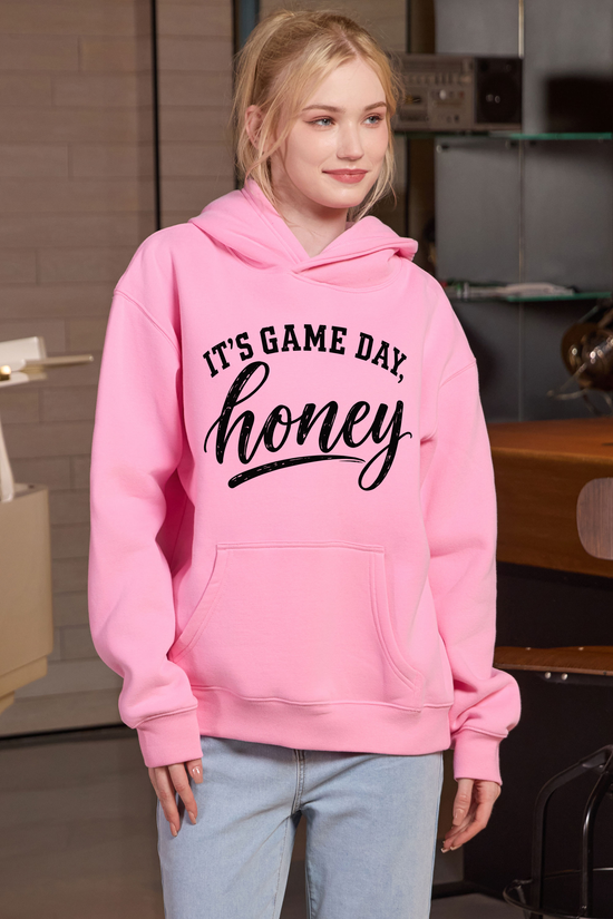 M005-G017 LIGHT-PINK F1 — Its Game Day Honey graphic on M005 light pink garment
