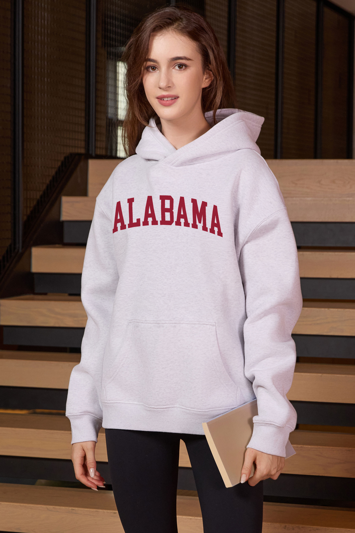 Alabama Collegiate Hoodie — heather-grey, front 1, centered fabric-following print