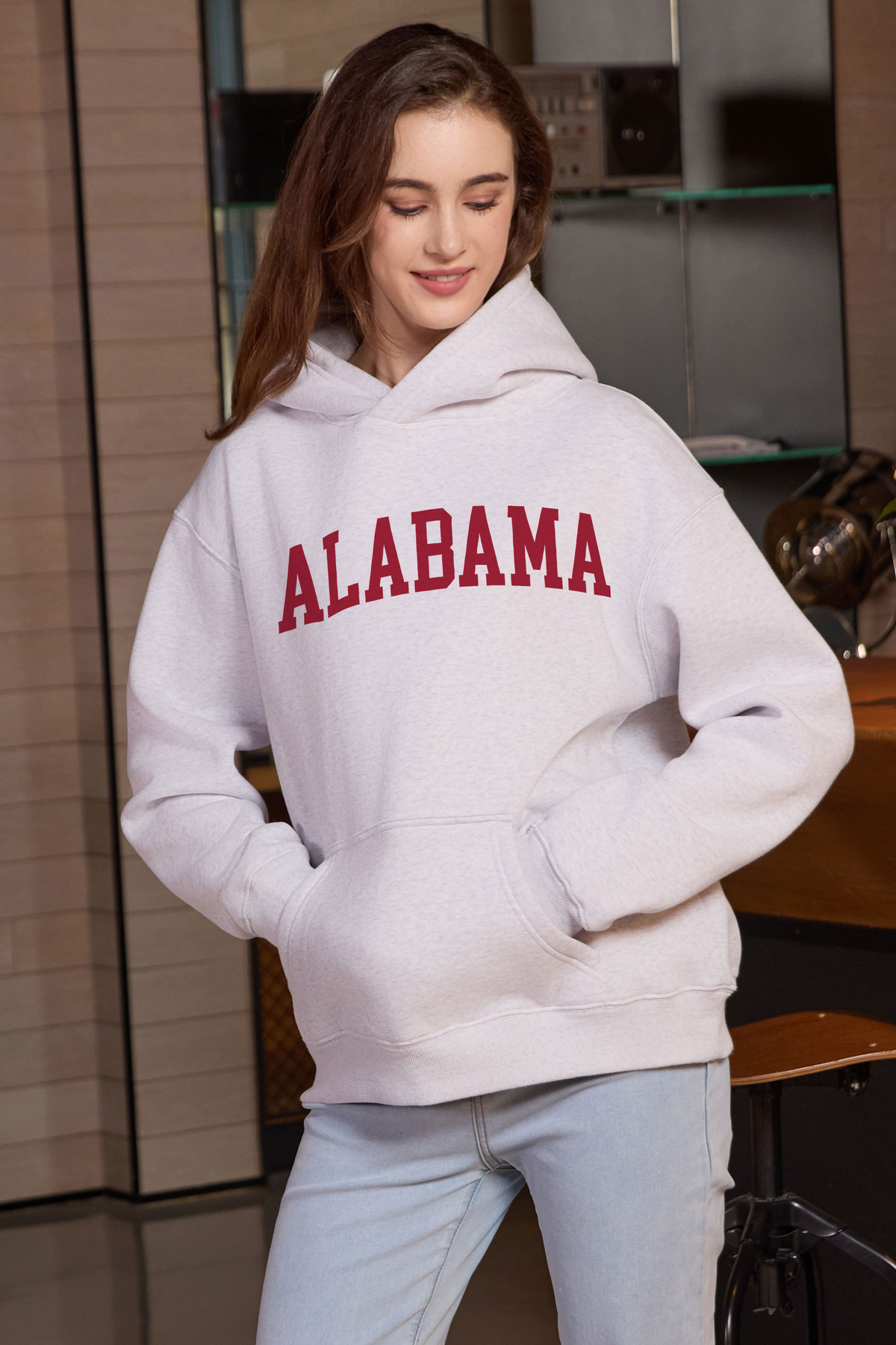 Alabama Collegiate Hoodie — heather-grey, front 3, centered fabric-following print