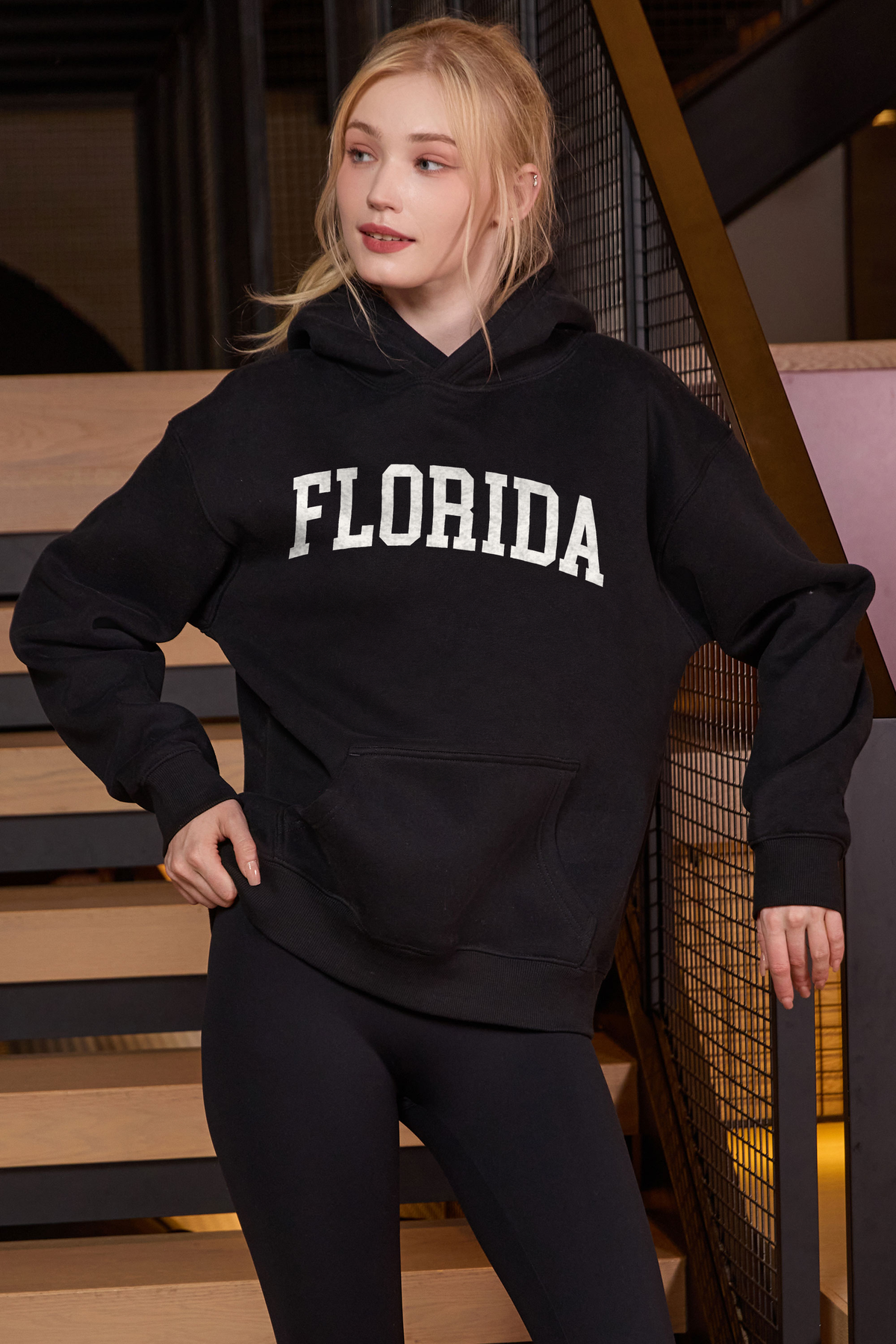 Florida Collegiate Hoodie — black, front 1, centered fabric-following print