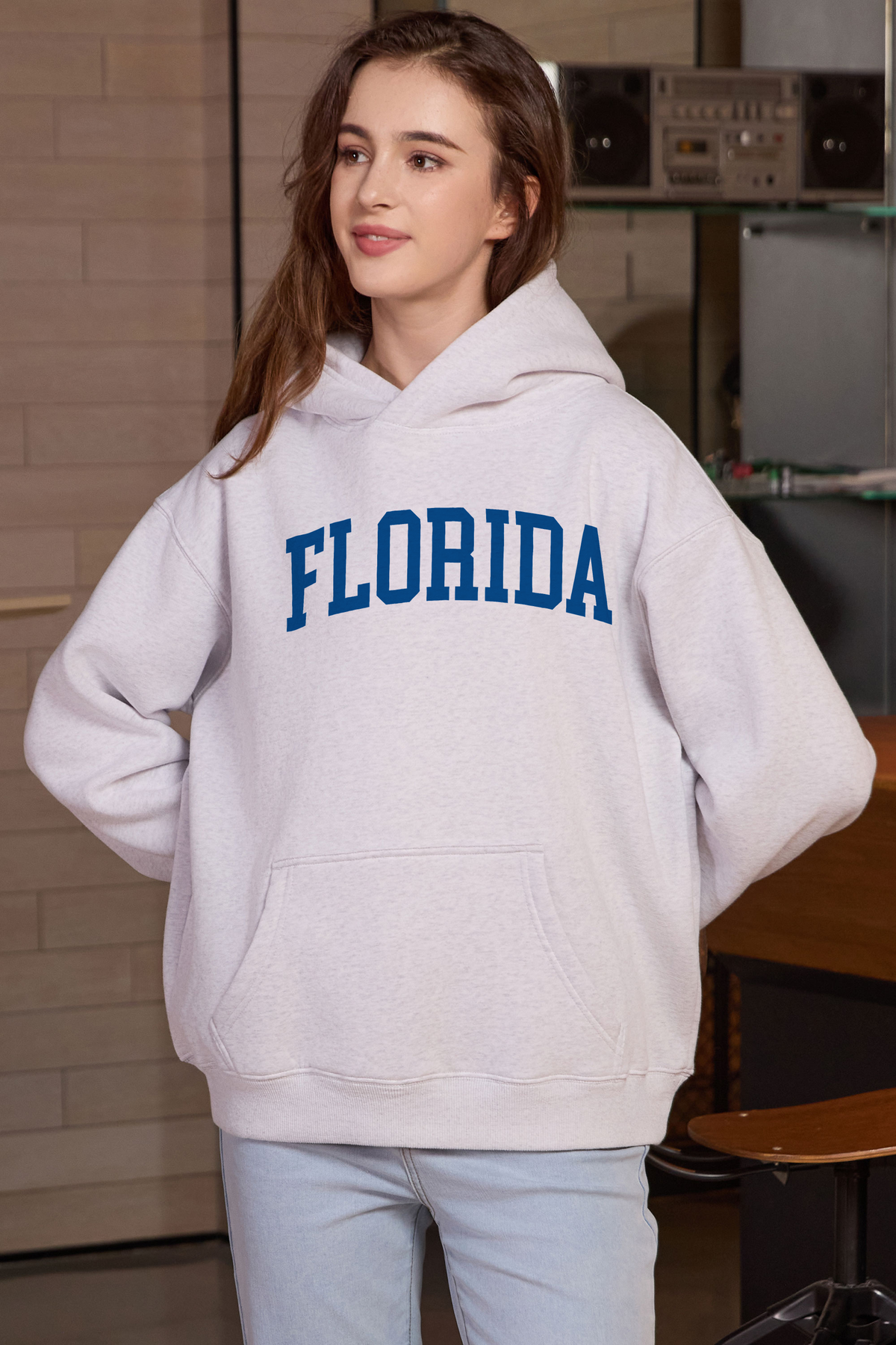 Florida Collegiate Hoodie — heather-grey, front 2, centered fabric-following print