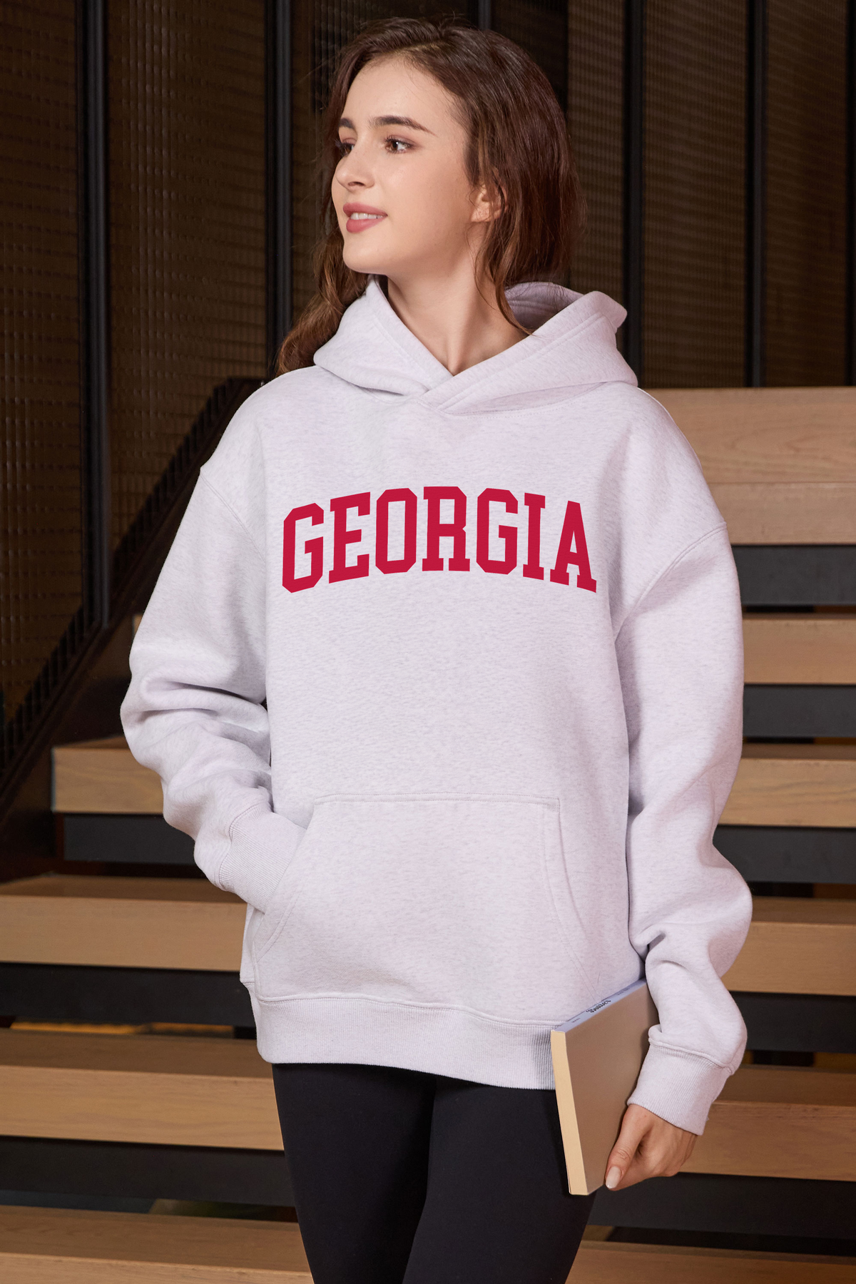 Georgia Collegiate Hoodie — heather grey — front view 3