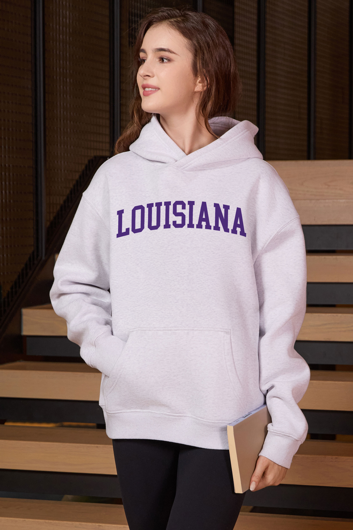 Louisiana Collegiate Hoodie — heather grey — front view 3