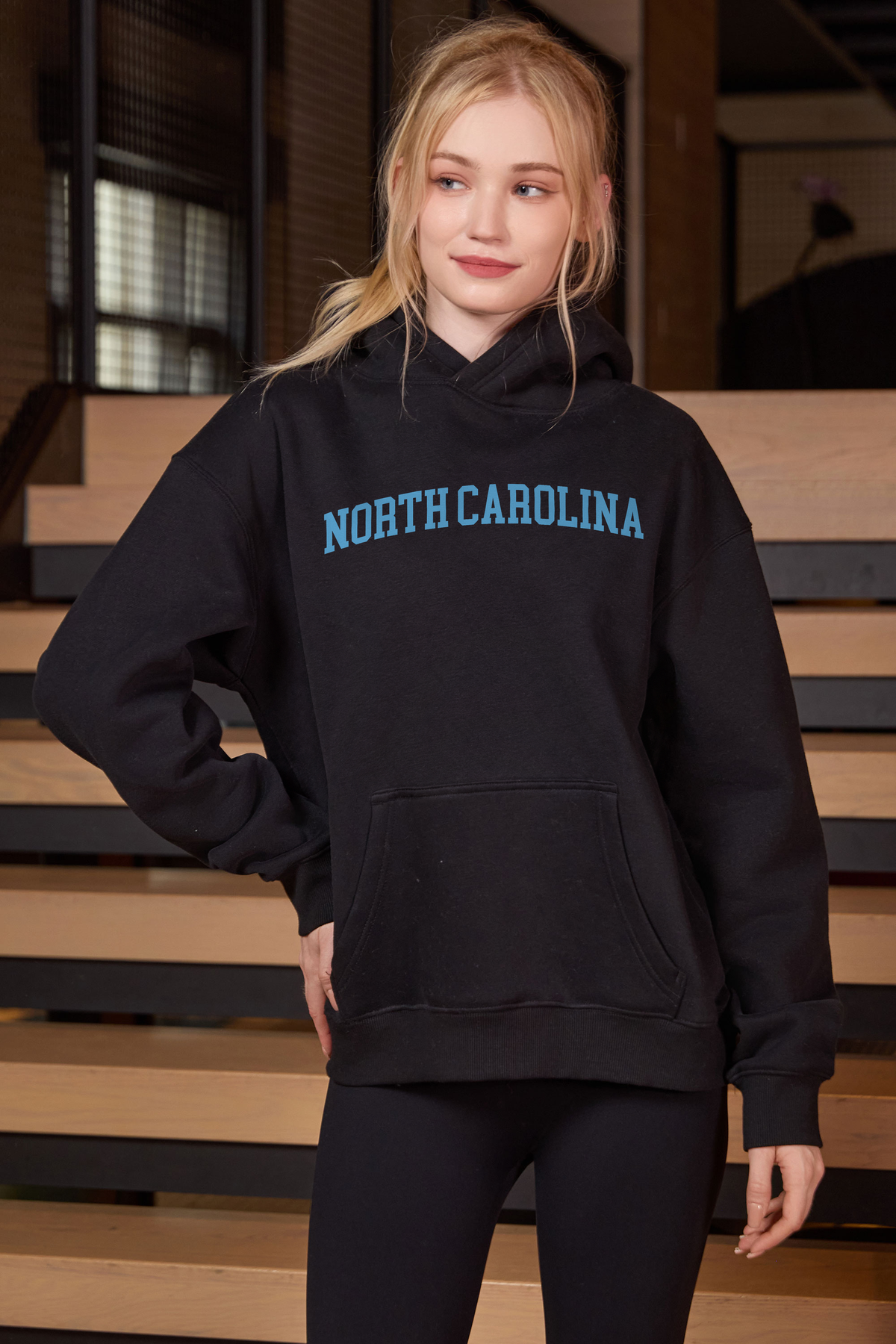 North Carolina Collegiate Hoodie — black — front view 2