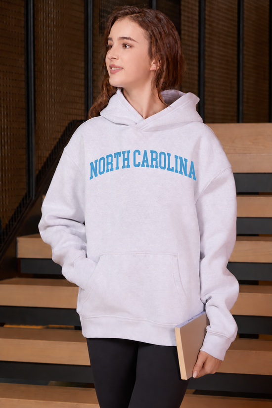 North Carolina Collegiate Hoodie — Heather Grey, front view 3, larger centered chest print