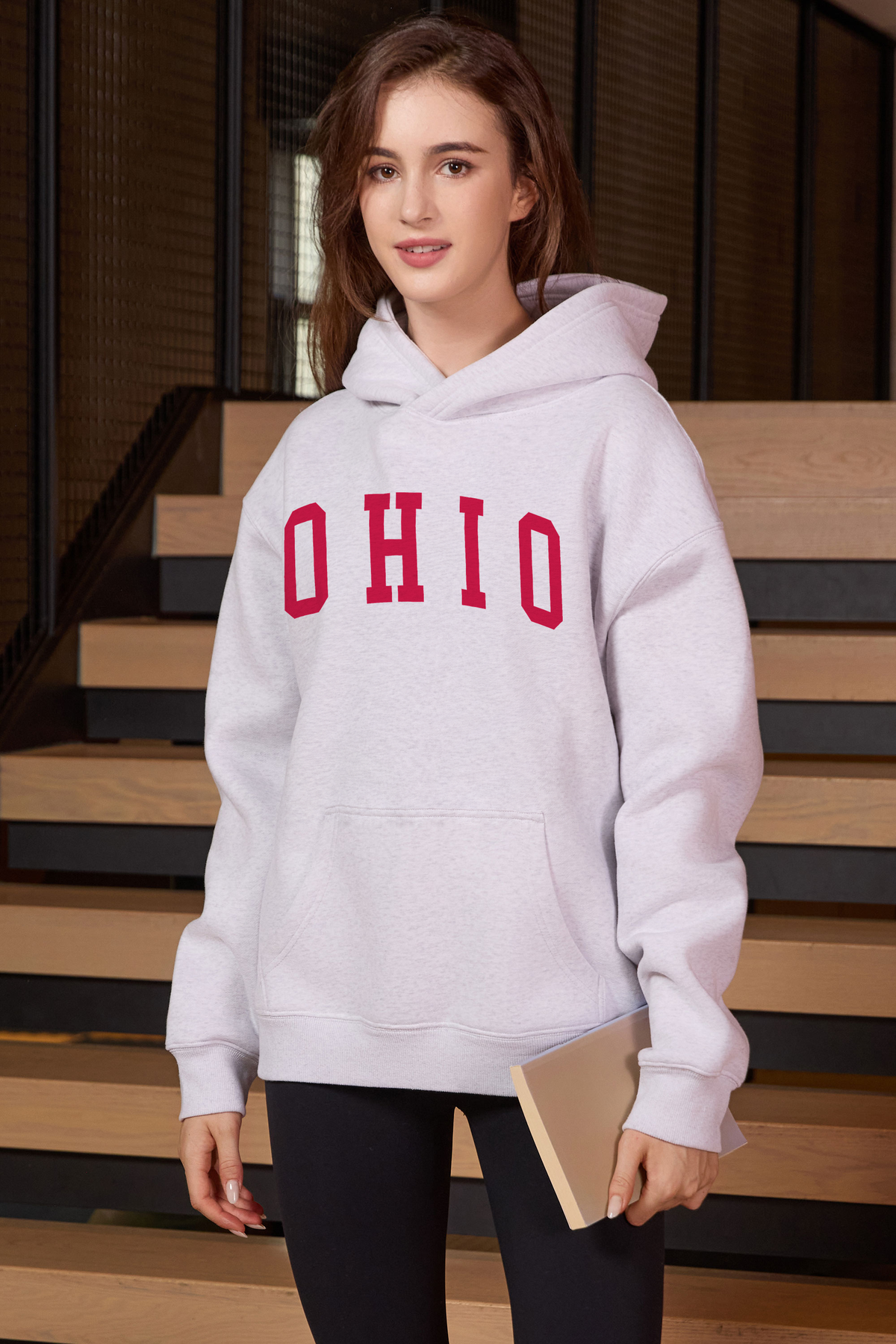 Ohio Collegiate Hoodie — heather-grey, front 2, centered fabric-following print
