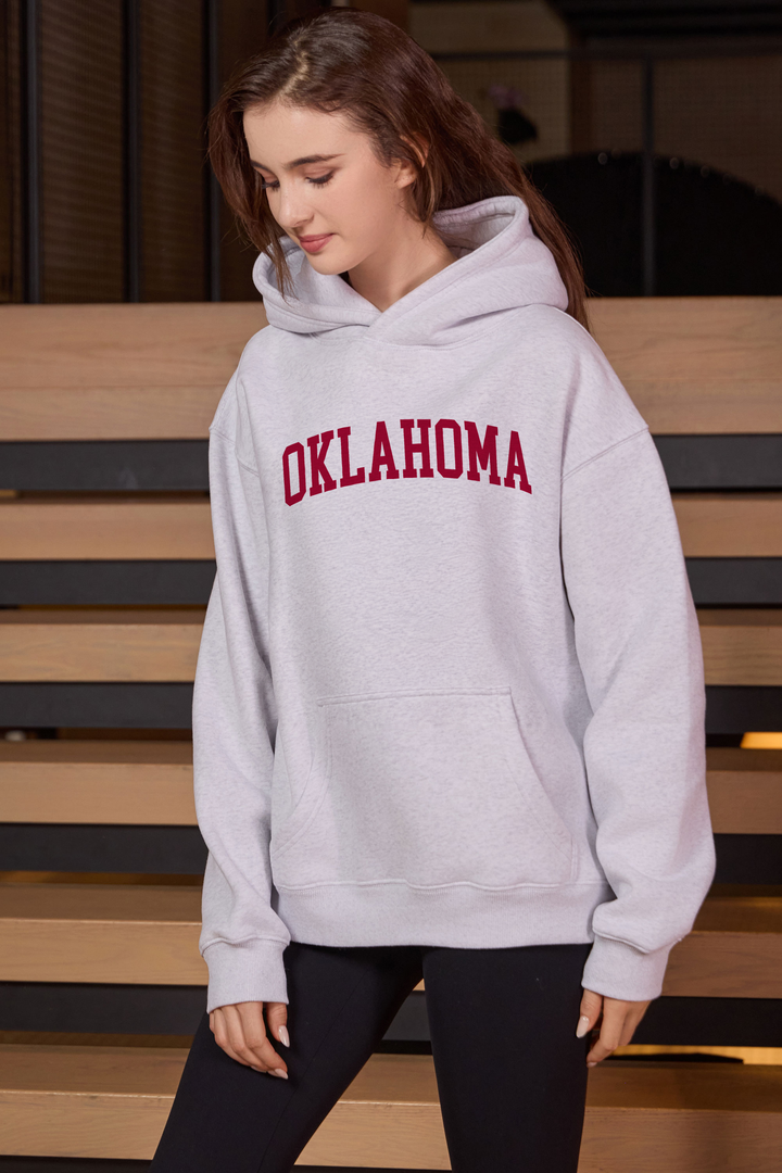Oklahoma Collegiate Hoodie — heather-grey, front 2, centered fabric-following print