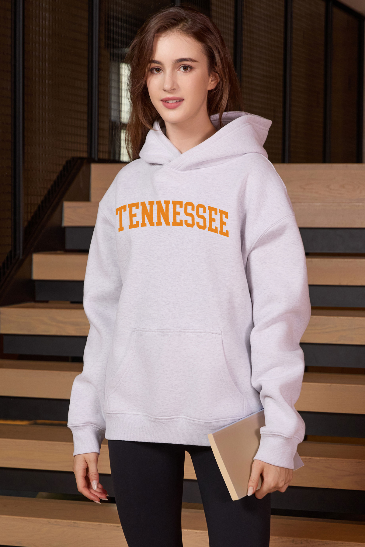 Tennessee Collegiate Hoodie — heather-grey, front 2, centered fabric-following print