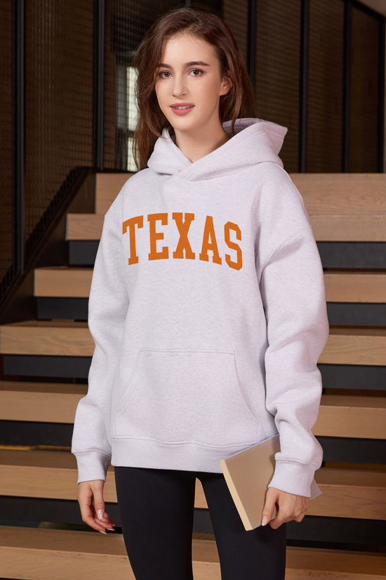 Texas Collegiate Hoodie — heather-grey, front 3, centered fabric-following print