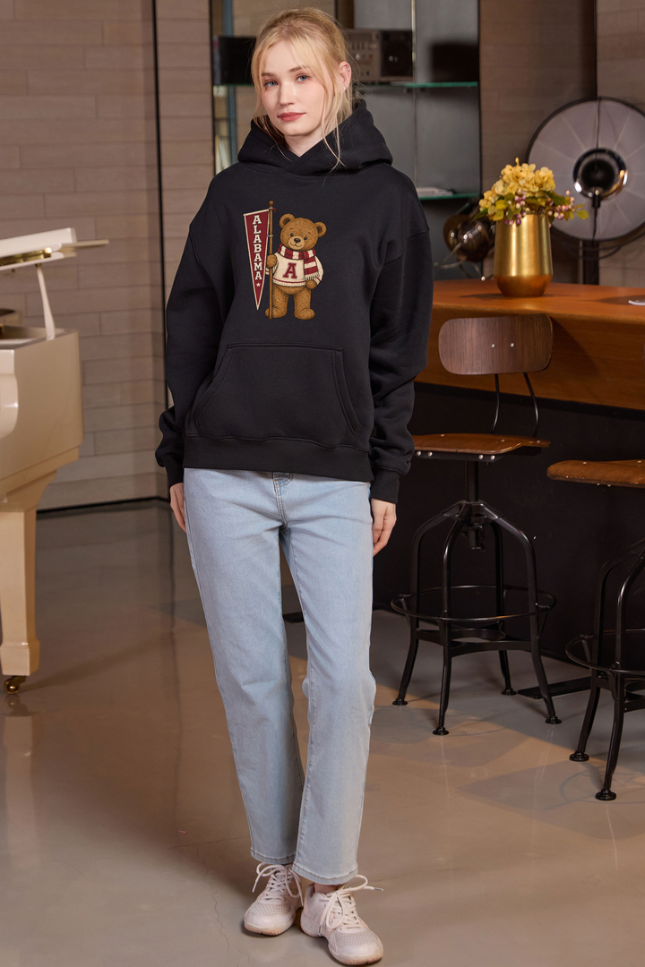 Alabama Teddy Banner Hoodie in black — model view 2.