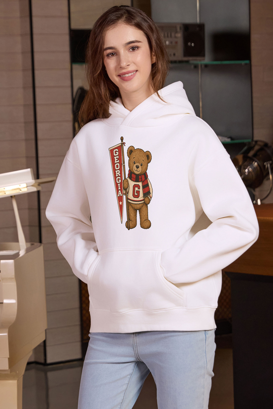 Georgia Teddy Banner Hoodie in white — model view 2.