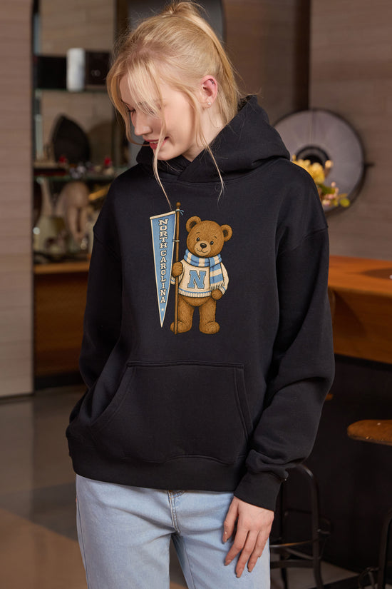 North Carolina Teddy Banner Hoodie in black — model view 1.