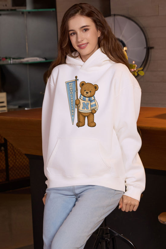 North Carolina Teddy Banner Hoodie in white — model view 1.