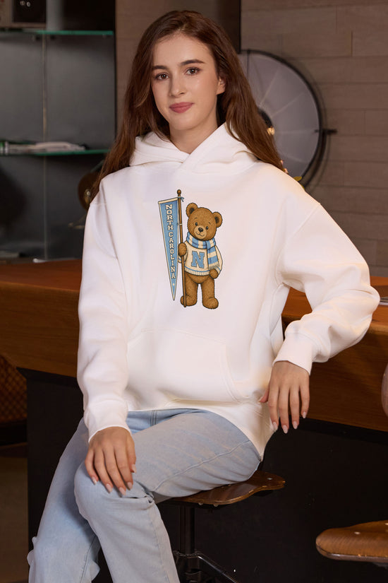 North Carolina Teddy Banner Hoodie in white — model view 2.