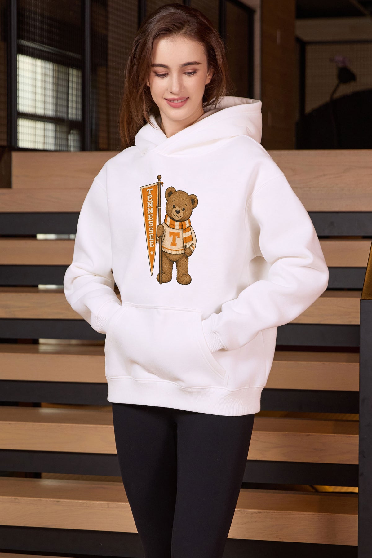 Tennessee Teddy Banner Hoodie in white — model view 2.