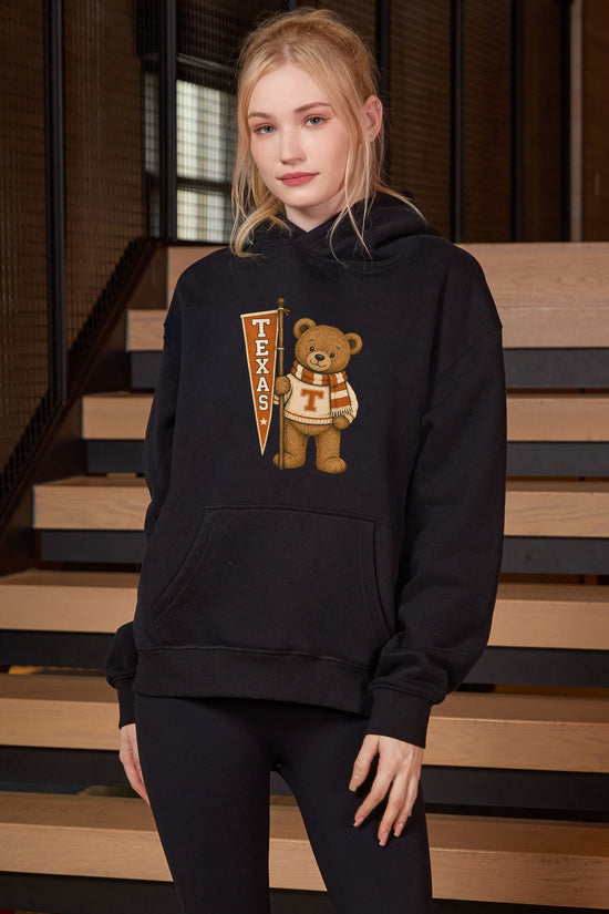 Texas Teddy Banner Hoodie in black — model view 2.
