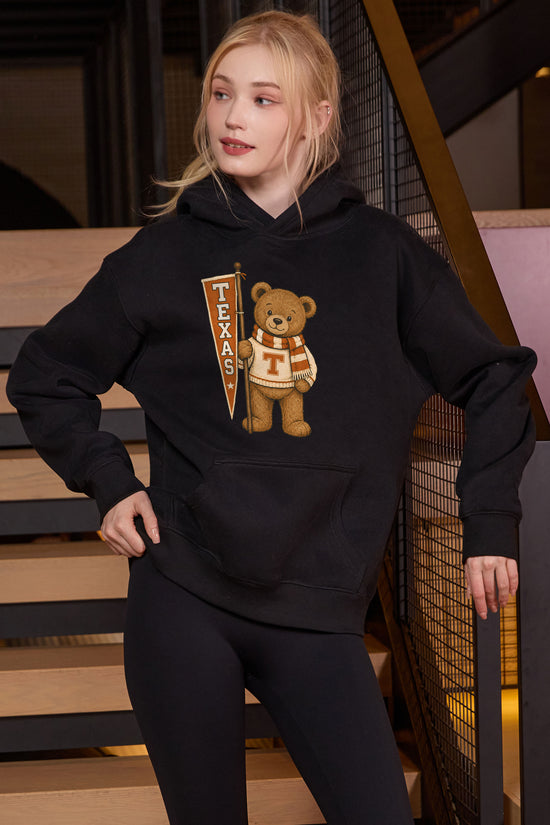 Texas Teddy Banner Hoodie in black — model view 3.