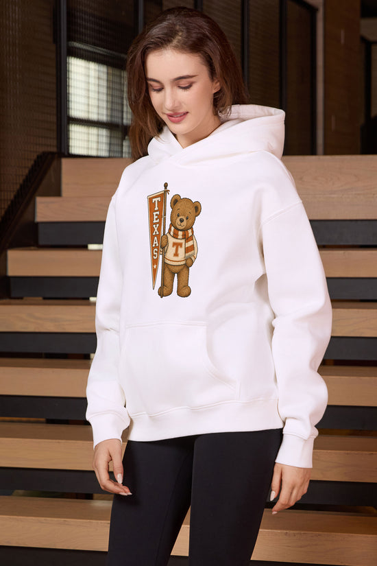 Texas Teddy Banner Hoodie in white — model view 2.