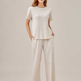 Waffled Top and Wide Legged Pant 2 Piece Set
