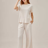 Waffled Top and Wide Legged Pant 2 Piece Set