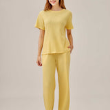 Waffled Top and Wide Legged Pant 2 Piece Set