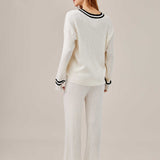 Cozy ribbed loungewear set with sporty stripes
