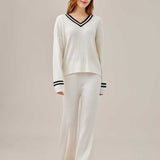 Cozy ribbed loungewear set with sporty stripes