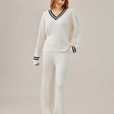 Cozy ribbed loungewear set with sporty stripes