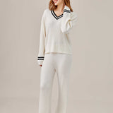 Cozy ribbed loungewear set with sporty stripes