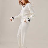 Cozy ribbed loungewear set with sporty stripes