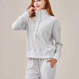 Waffled henley pullover & pants set